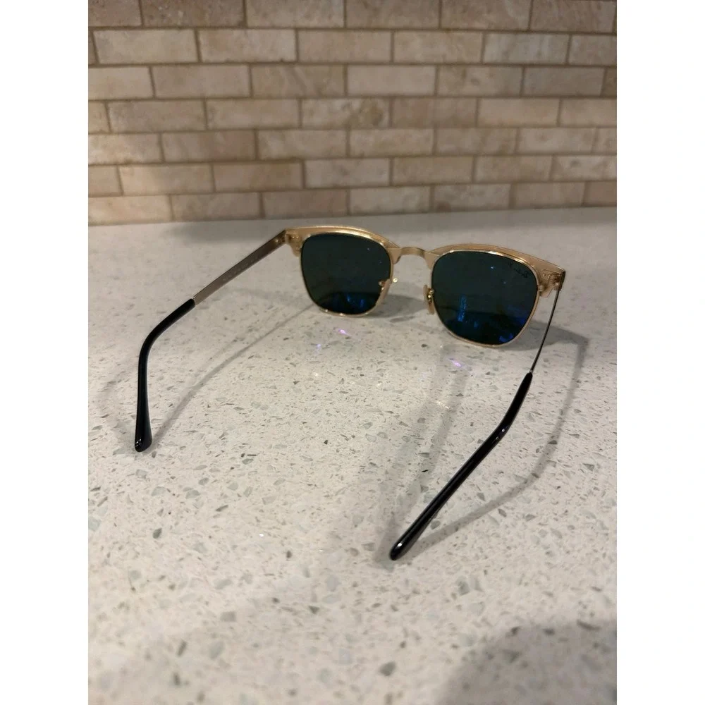 Ray-Ban RB3716 Clubmaster Sunglasses 187/58 Black Gold Green Polarized 51mm
